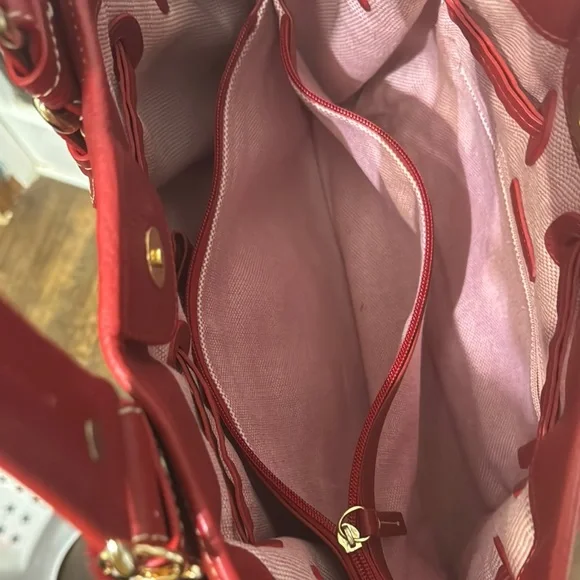 Dooney & Bourke Red Leather Tote with Gold AccentsEUC - Picture 10 of 16